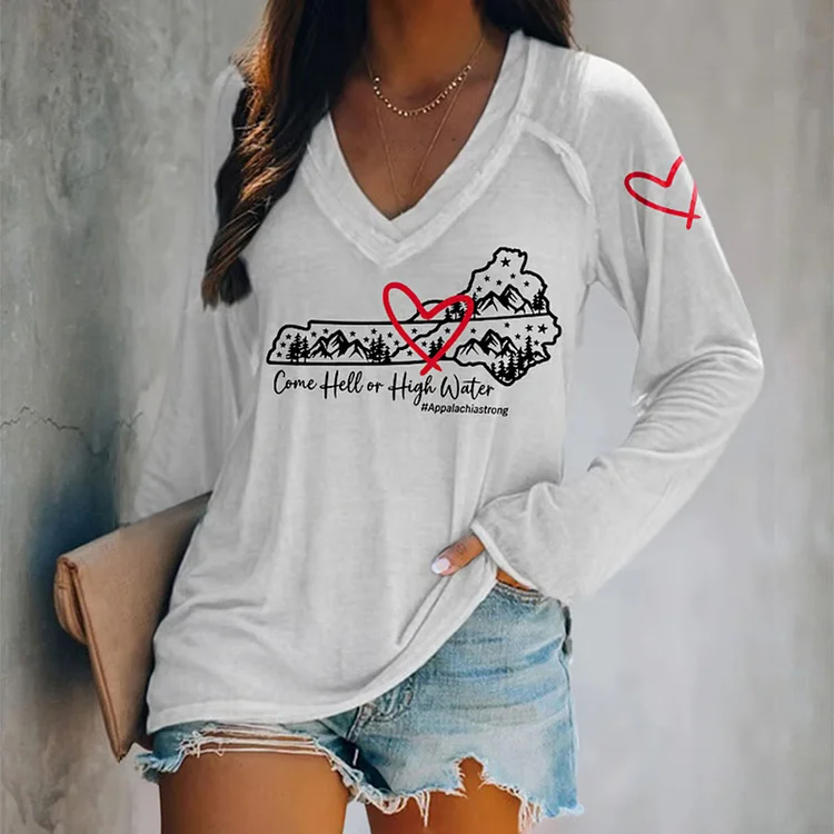 Retro North Carolina Strong Come Hell Or High Water Hurricane Helen Disaster Relief Print Casual Long Sleeve T-Shirt
