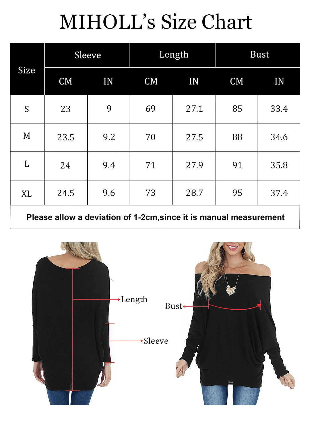 MIHOLL Womens Long Sleeve Batwing Casual Loose Dolman T-Shirt Blouse Tops