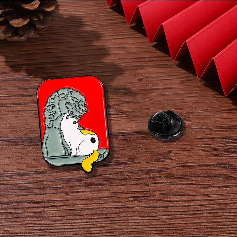 Cartoon Style Oil Painting Cat Landscape Alloy Stoving Varnish Plating Kid’S Unisex Brooches Collar Pin