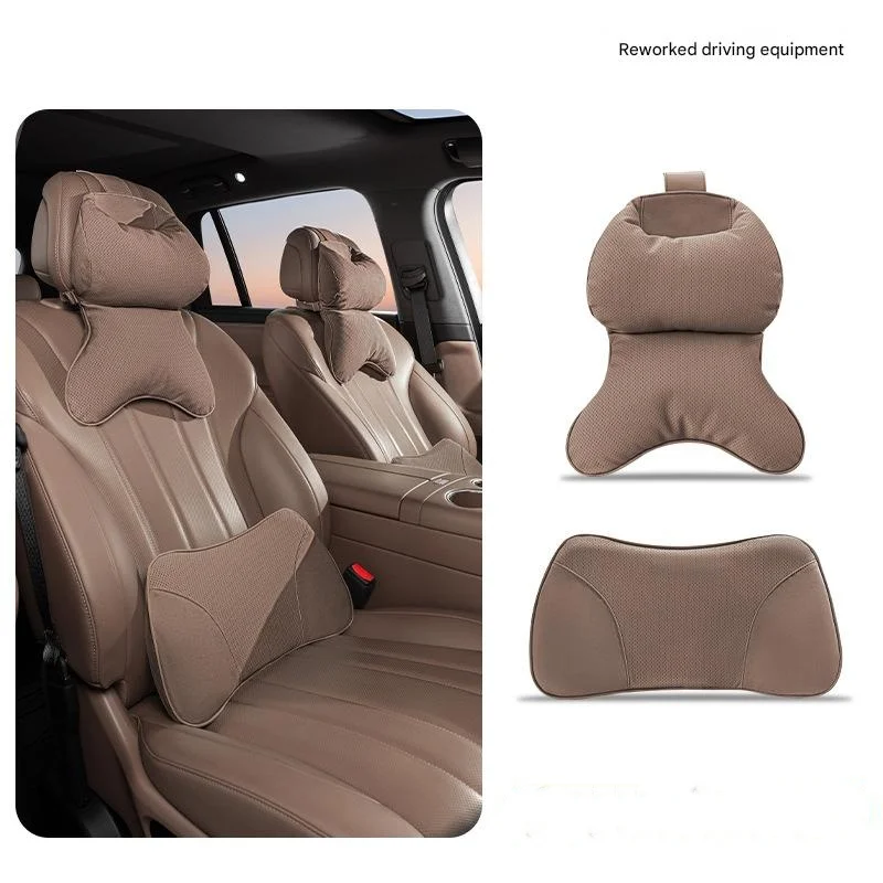 Car memory foam headrest and lumbar support cushion set