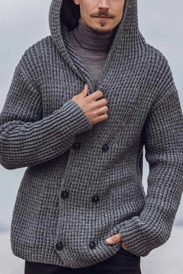 Men's Casual Solid Color Hooded Sweater Jacket