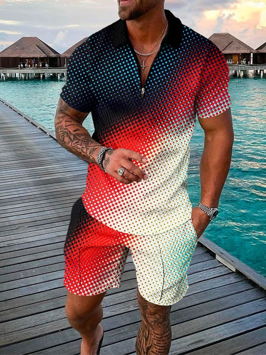 Men's Casual Gradient Polo Shirt Two Piece
