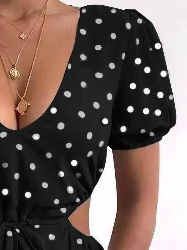 Polka Dot Print Hollow Waist Dress for Women