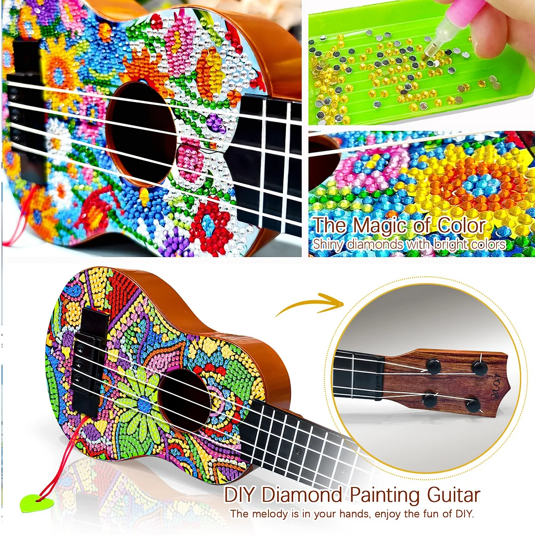 DIY Wooden Guitar Diamond Art Ornament Unique Gifts for Musicians (Flowerbed)