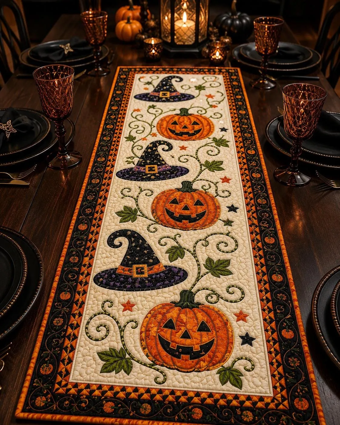 Cozy Table Setting with Pumpkin Runner