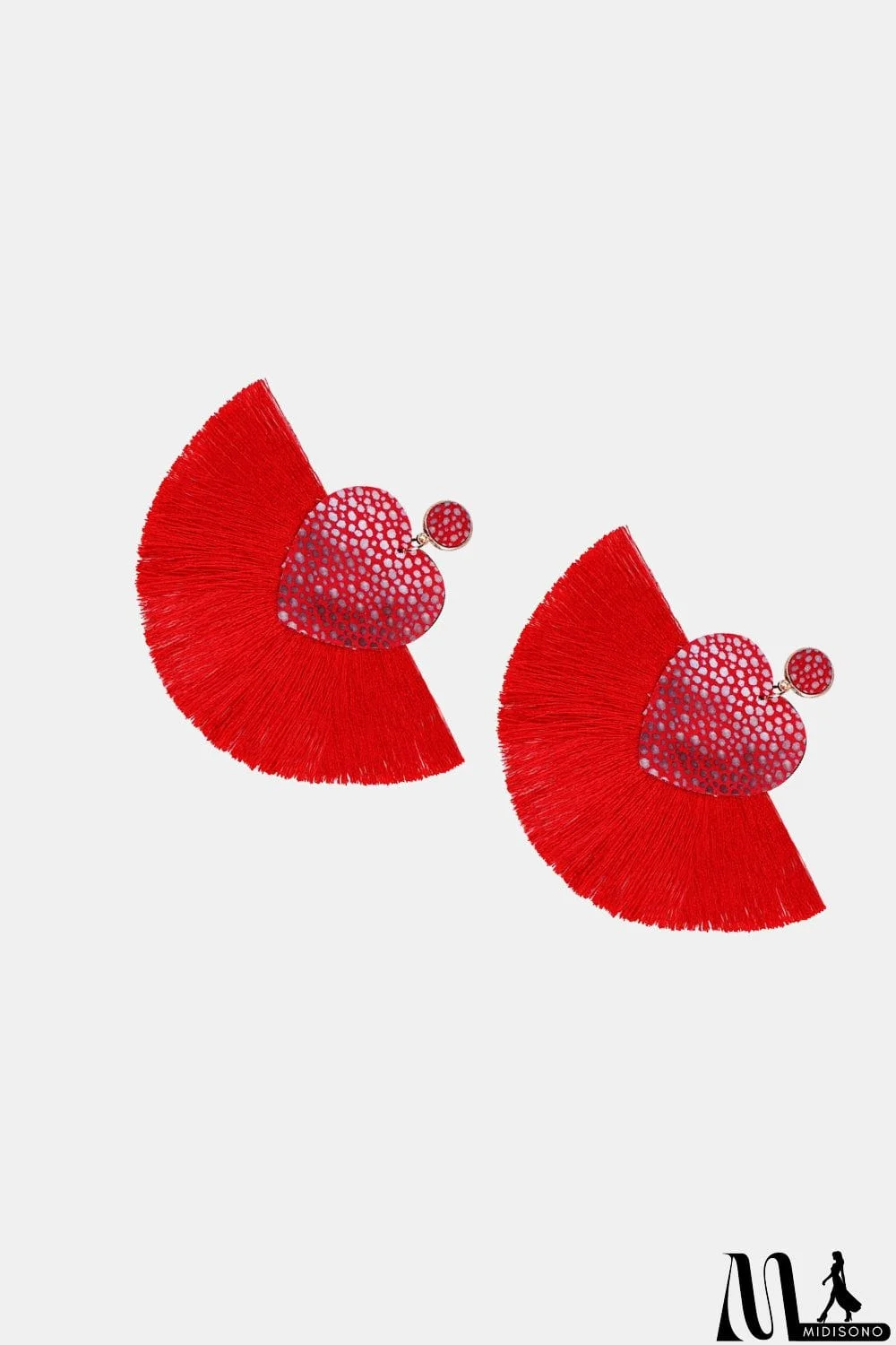 MidiSono - Heart Shape Fringed Dangle Earrings