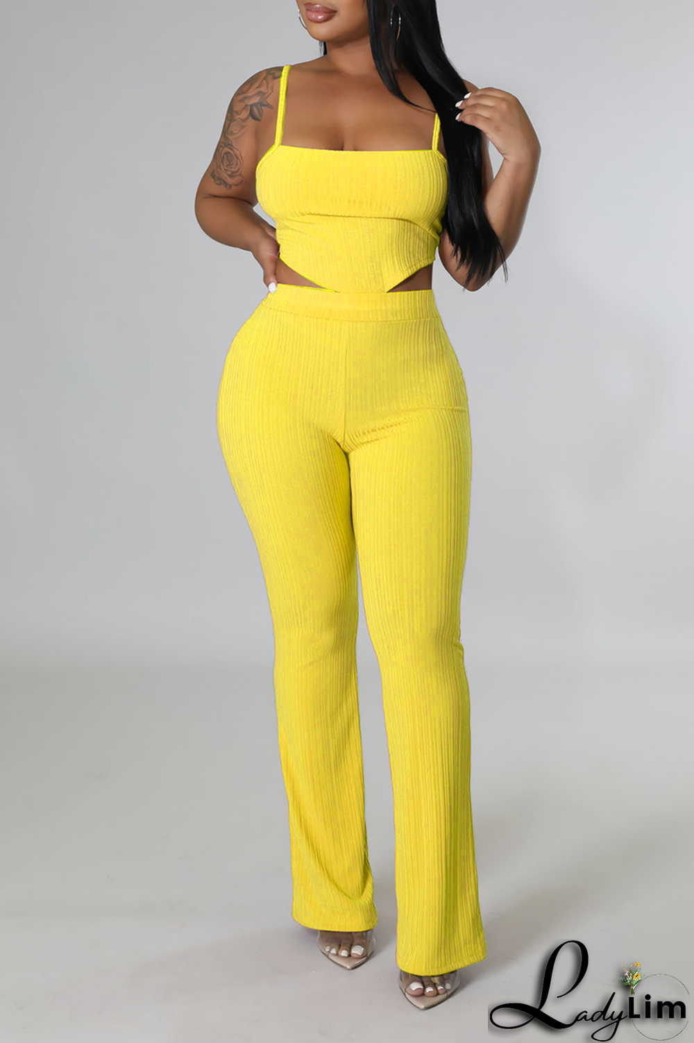 White Fashion Solid Patchwork Spaghetti Strap Sleeveless Two Pieces