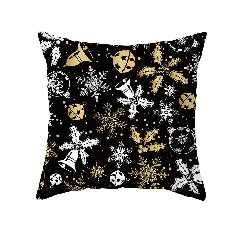 Black Gold Christmas Pillowcase Snowflake Elk Xmas Tree Pillow Merry Christmas Decoration for Home Navidad Present Noel 2021 New
