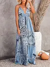 Retro Printed Backless Condole Belt Maxi Dress