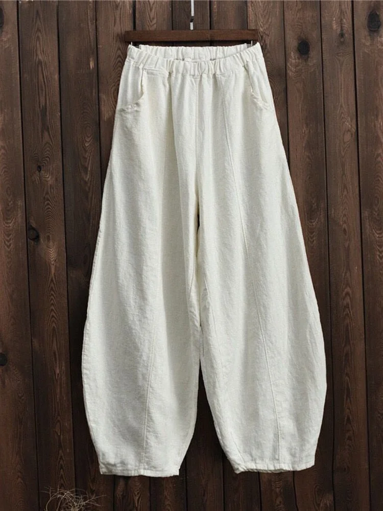 Back to school  Vintage Harajuku Cotton Linen Bloomers Wide Leg Pants Elegant Solid Loose Trouser Casual Streetwear Elasitic Waist Oversize Pant