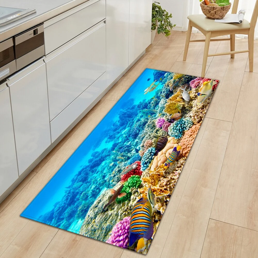 Underwater world Kitchen Mat Entrance Doormat 3D Pattern Bedroom Home Floor Decoration Living Room Carpet Bathroom Anti-slip Rug
