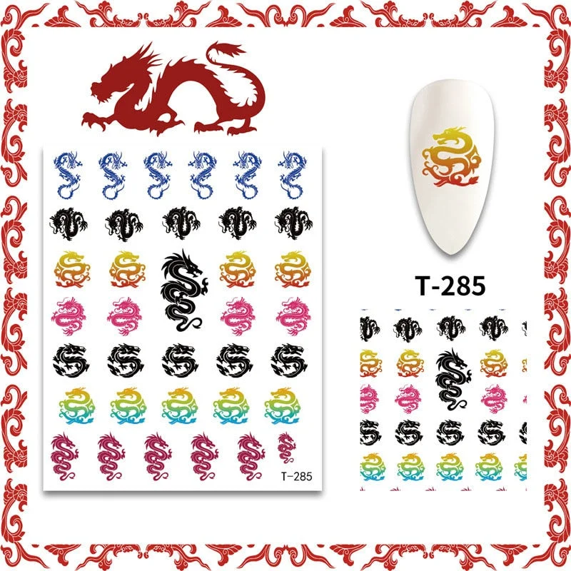 3D Chinese Red Black Dragon Manicure Decor Stickers Snake Nail Sticker DIY Self Adhesive Nail Decals Acrylic Nail Art Decoration-Nail Inspo