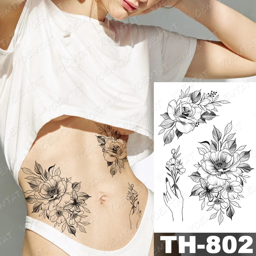 Waterproof Temporary Tattoo Stickers Fox Dragon Wolf Monster Old School Lotus Peony Flash Tatto Women Men Body Art Fake Tattoos