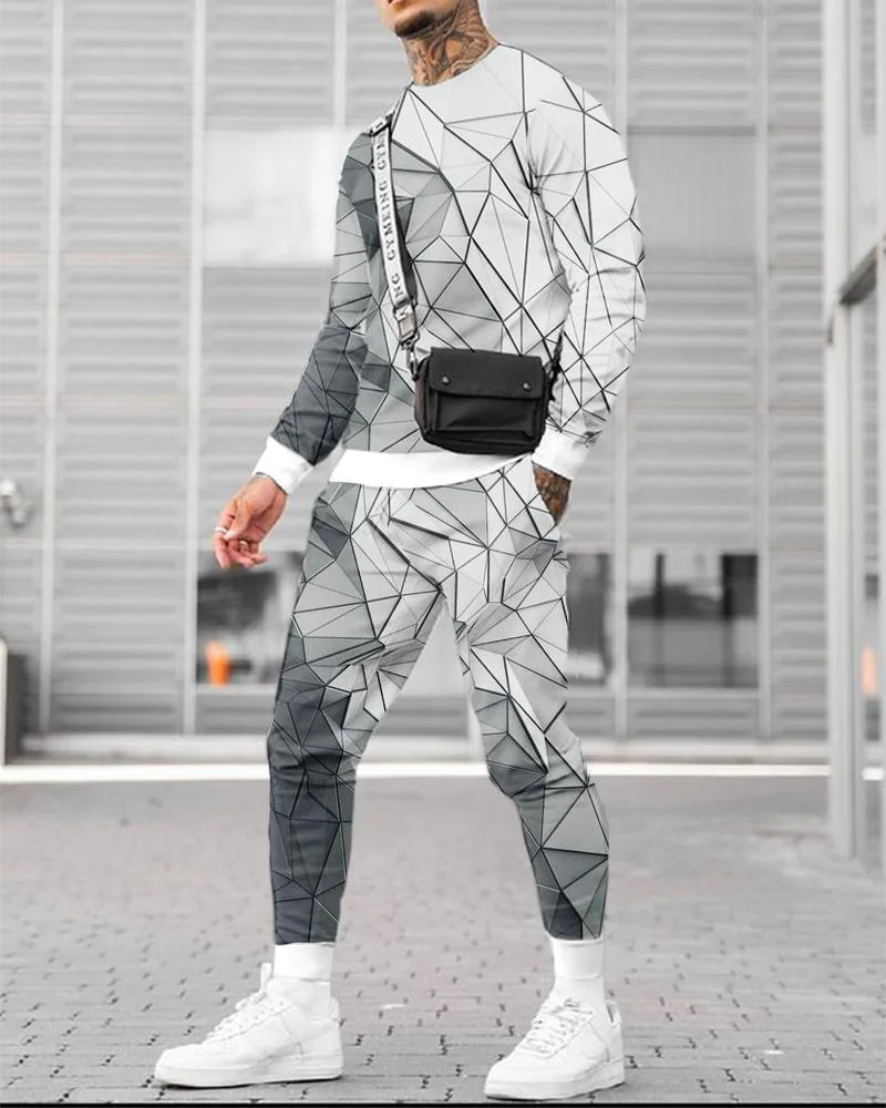 Men's Fashion Gradient Regular Graphics  Printing Long-sleeved Suit