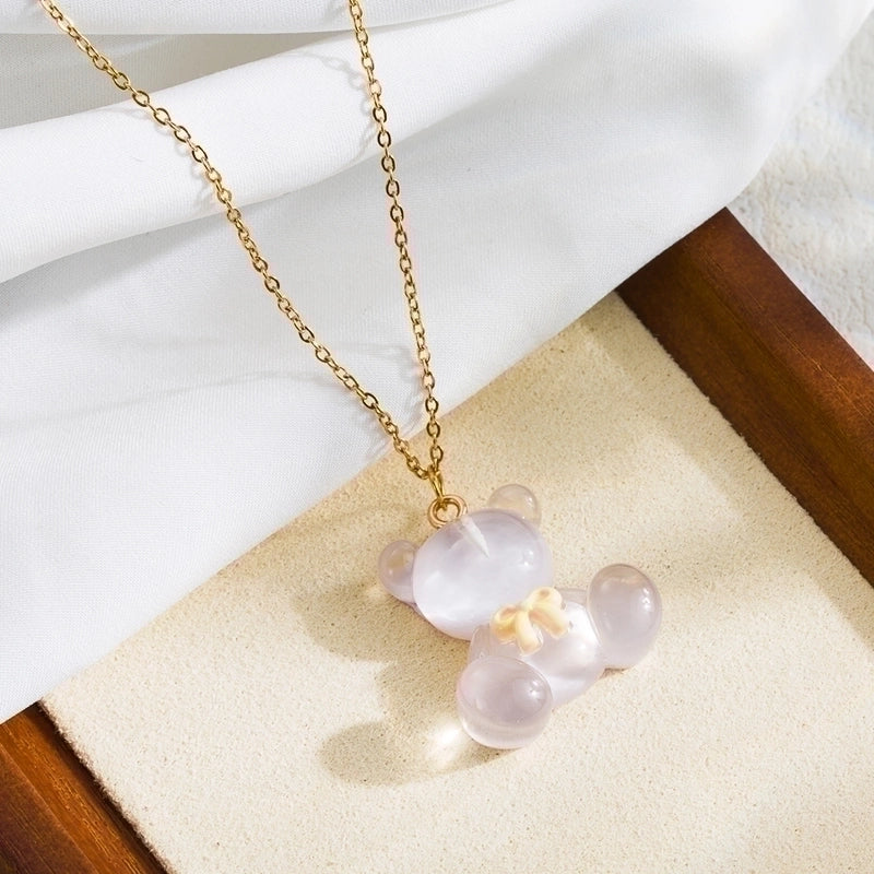 Cute Sweet Little Bear Stainless Steel Plating 18k Gold Plated Pendant Necklace