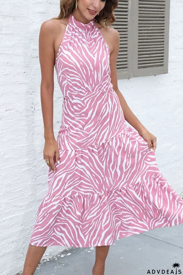 Crew Neck Sleeveless Dress Print Backless