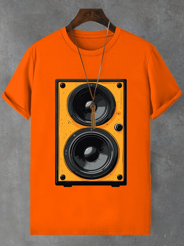 Men's Retro Stereo Nostalgic Music Art Print Cotton Casual T-Shirt