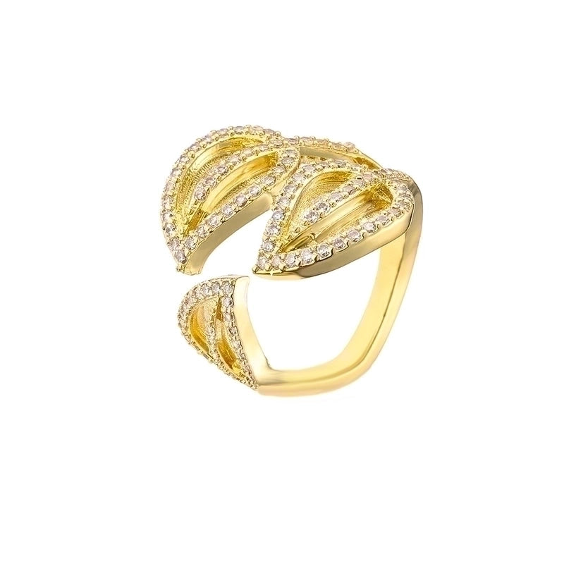 Minimalist Leaves Copper Plating Inlay Gold Plated Zircon Wide Band Rings