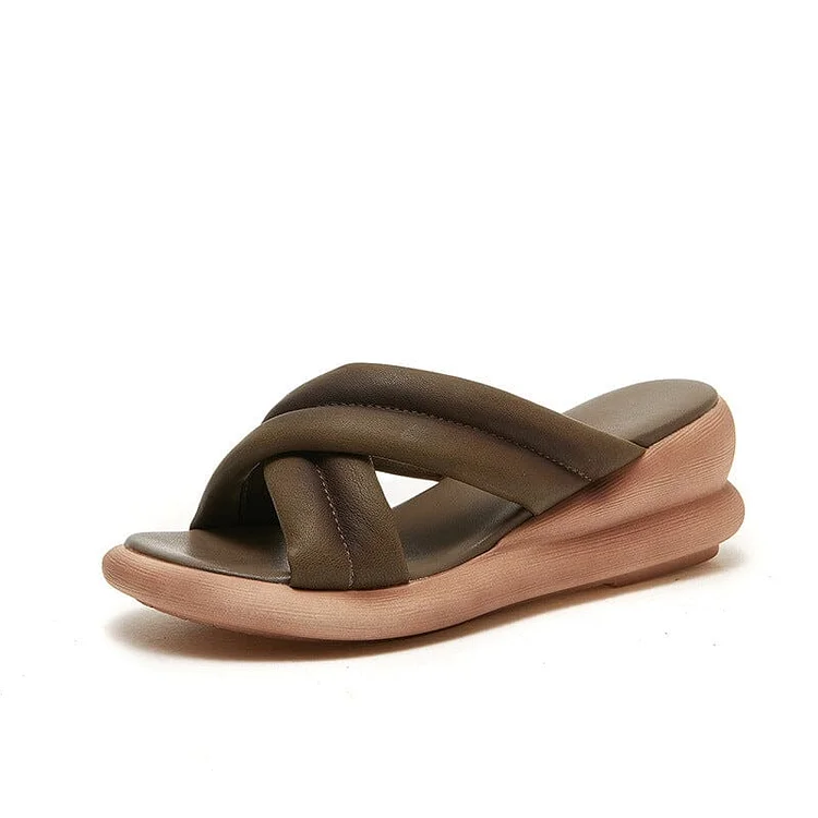 Summer Retro Casual Leather Wedge Slides