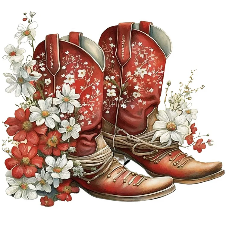 Western Cowboy Boots 30*30CM(Canvas) Full Round Drill Diamond Painting gbfke