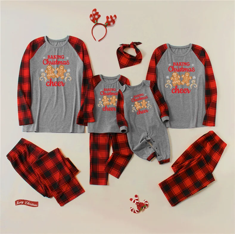 Family Matching Letter And Cute Gingerbread Man Print Christmas Pajamas Sets (with Pet Dog Clothes)