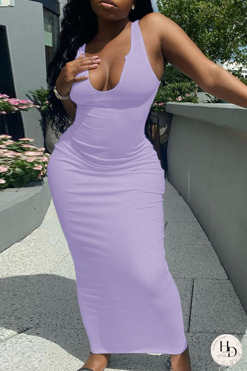 Light Purple Casual Daily Solid Split Joint V Neck A Line Dresses