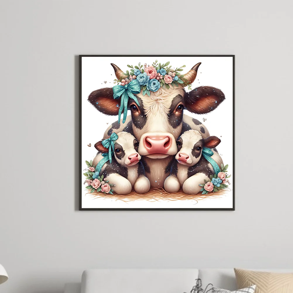 Diamond Painting - Full Round Drill - Cow Family(Canvas|30*30cm)