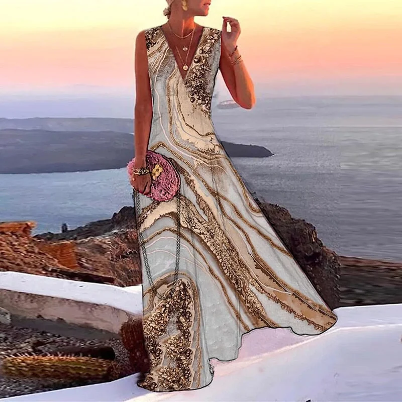 Women Elegant Solid Color V Neck Party Dress Sexy Backless Ladies Sleeveless Beach Dress Vintage Female Summer Dress Vestido 3XL