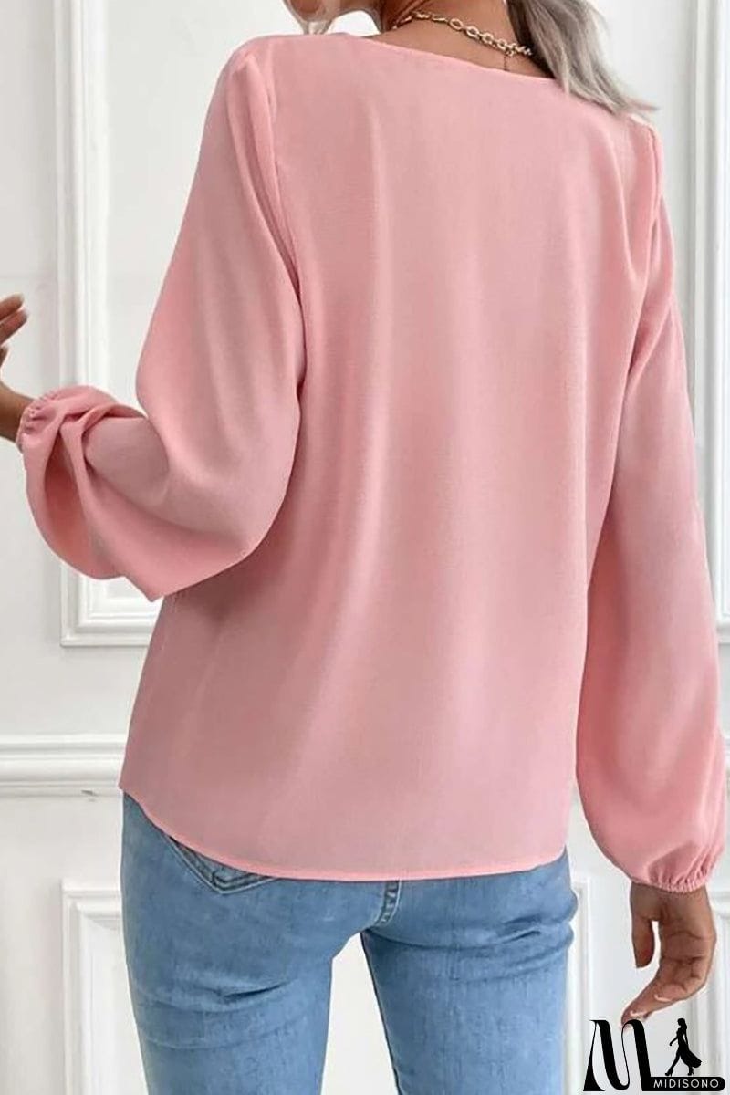 MidiSono - V Neck Long Sleeve Blouse