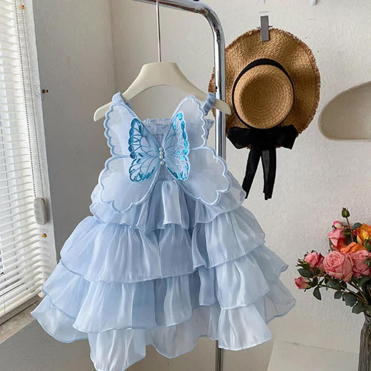 Toddler Girls Butterfly Wings Layered Princess Slip Dress - Modakawa modakawa