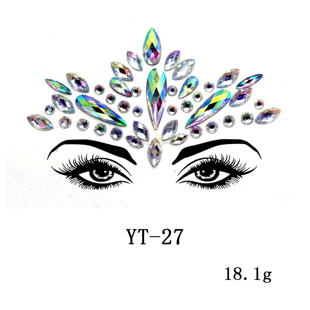 Sexy Style Rhinestone Acrylic Self-adhesive Jewelry Face Creative Tattoo Body Art Jewelry Masquerade Eyes Beauty Makeup Sticker