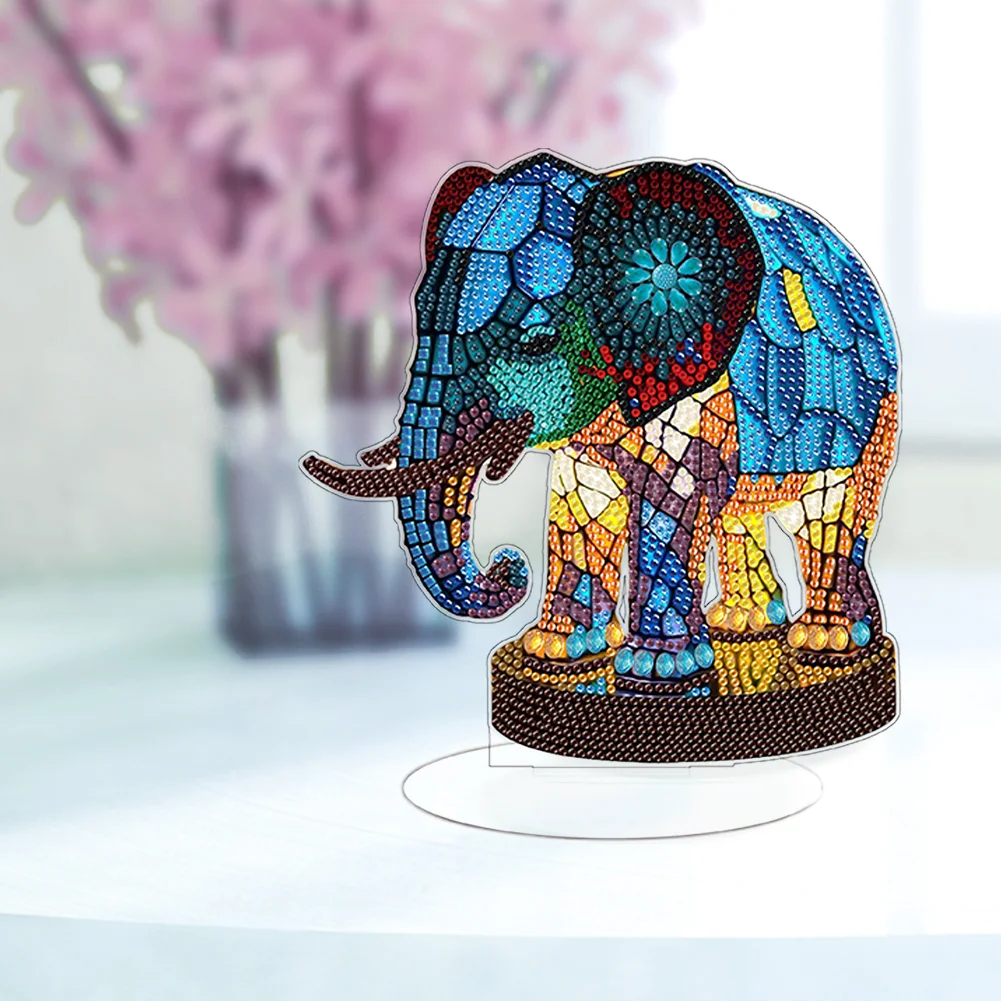 DIY Elephant Acrylic Single-Sided Diamond Painting Desktop Decoration with Light for Office Desktop Decor
