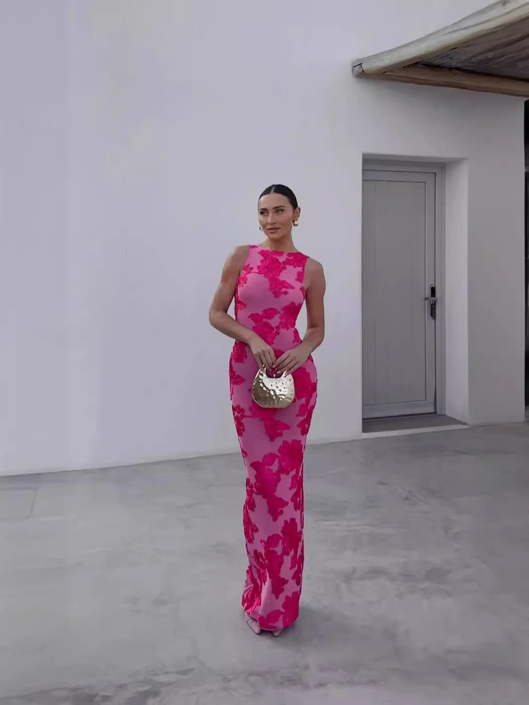 Nigikala Fabric Three-Dimensional Plate Flower Sexy Bag Hip Dress