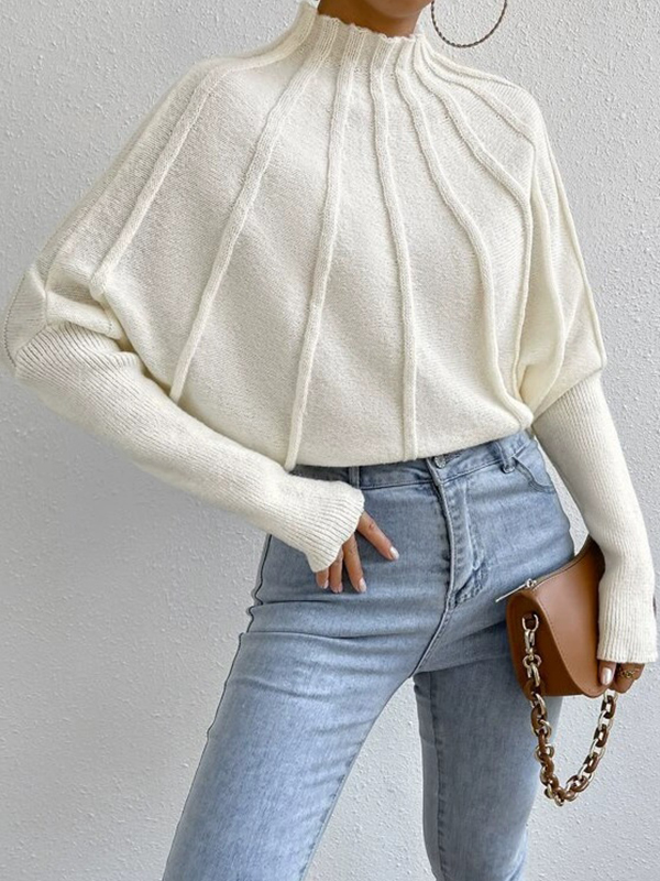 Half High Neck Solid Color Knit Bat Sleeve Sweater