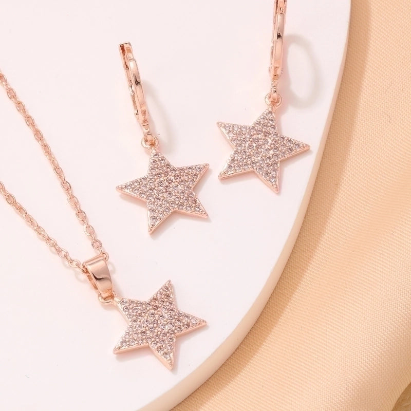 304 Stainless Steel Copper K Gold Plated Rhodium Plated Hip-Hop Minimalist Plating Inlay Pentagram Zircon Jewelry Set