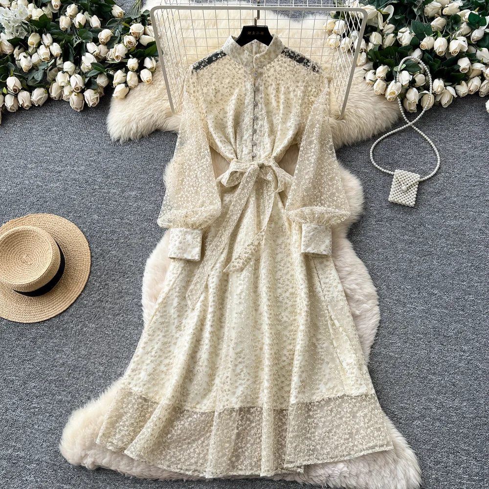 Nigikala Nigikala Dress Female High-End Light Luxury Famous Bubble Bubble Sleeve Dress Design Feel Waist Strap Fluffy French Dress