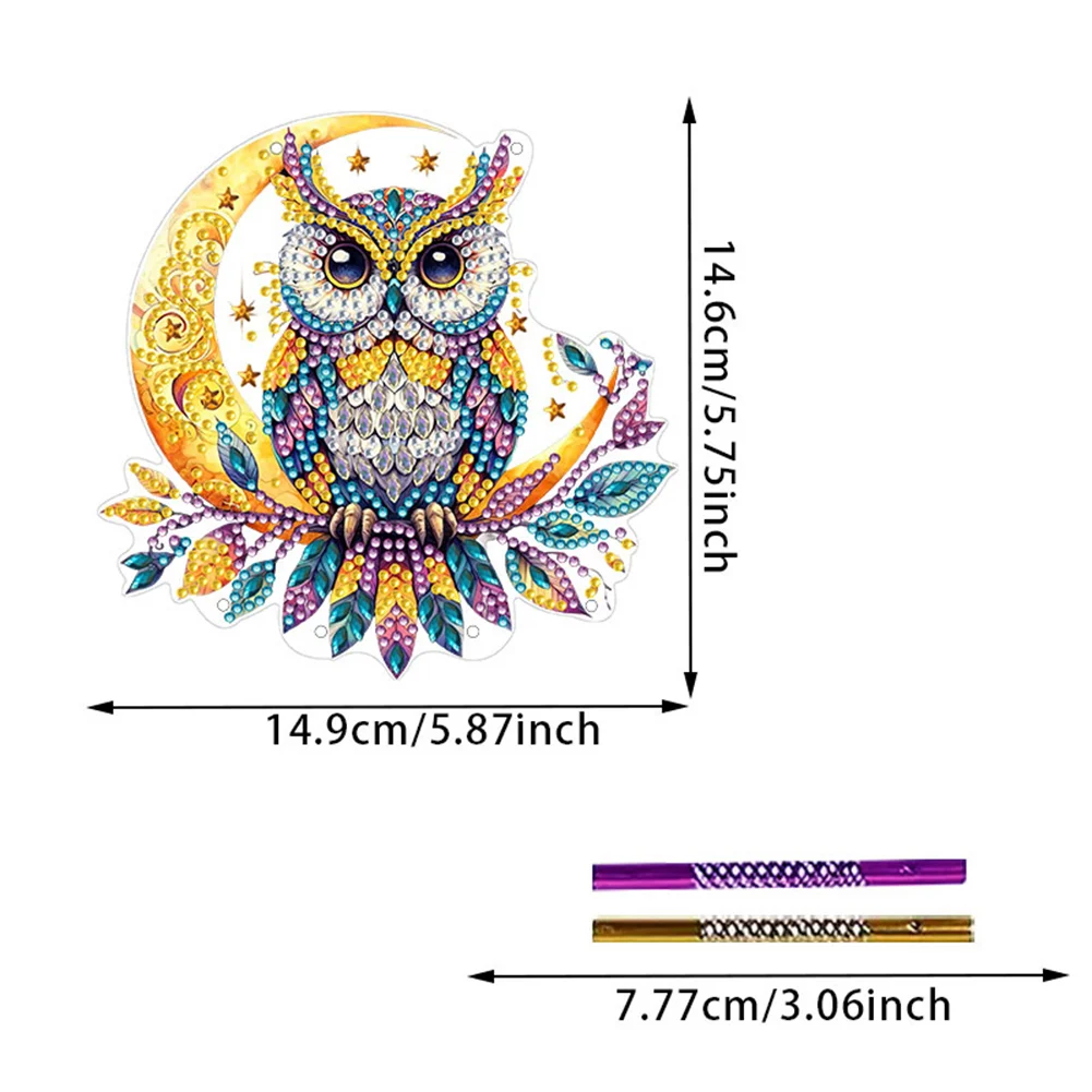 DIY Owl Double Sided Acrylic Special Shape Diamond Painting Wind Chime