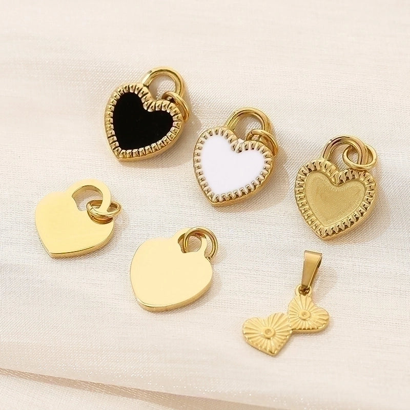 Basic Heart Shape Stainless Steel 18K Gold Plated Enamel Charms