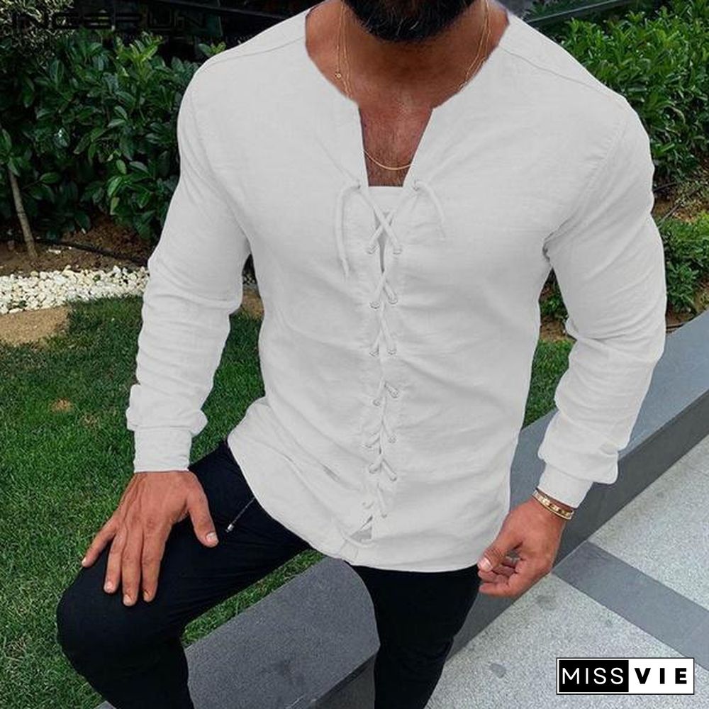 Lace-up Men Pirate Landlord Knight Tunic Casual Shirt