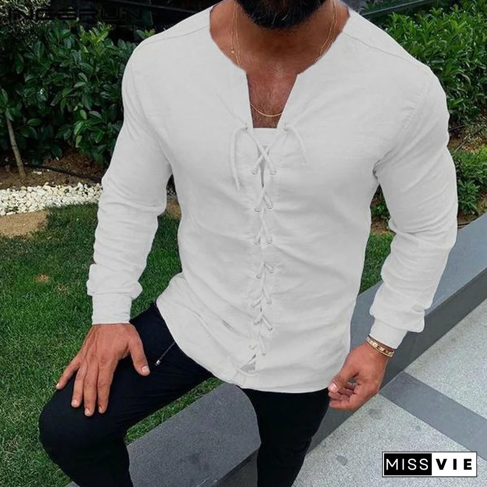 Lace-up Men Pirate Landlord Knight Tunic Casual Shirt