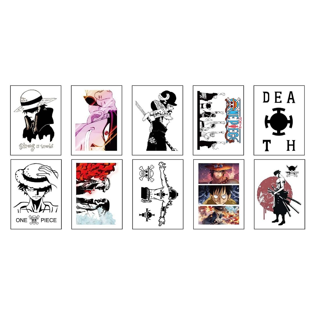 10 Pieces/Set Japanese Anime Figure Luffy Zoro Ace Temporary Tattoo Stickers Fake Tatouage Temporaire Anime for Kids