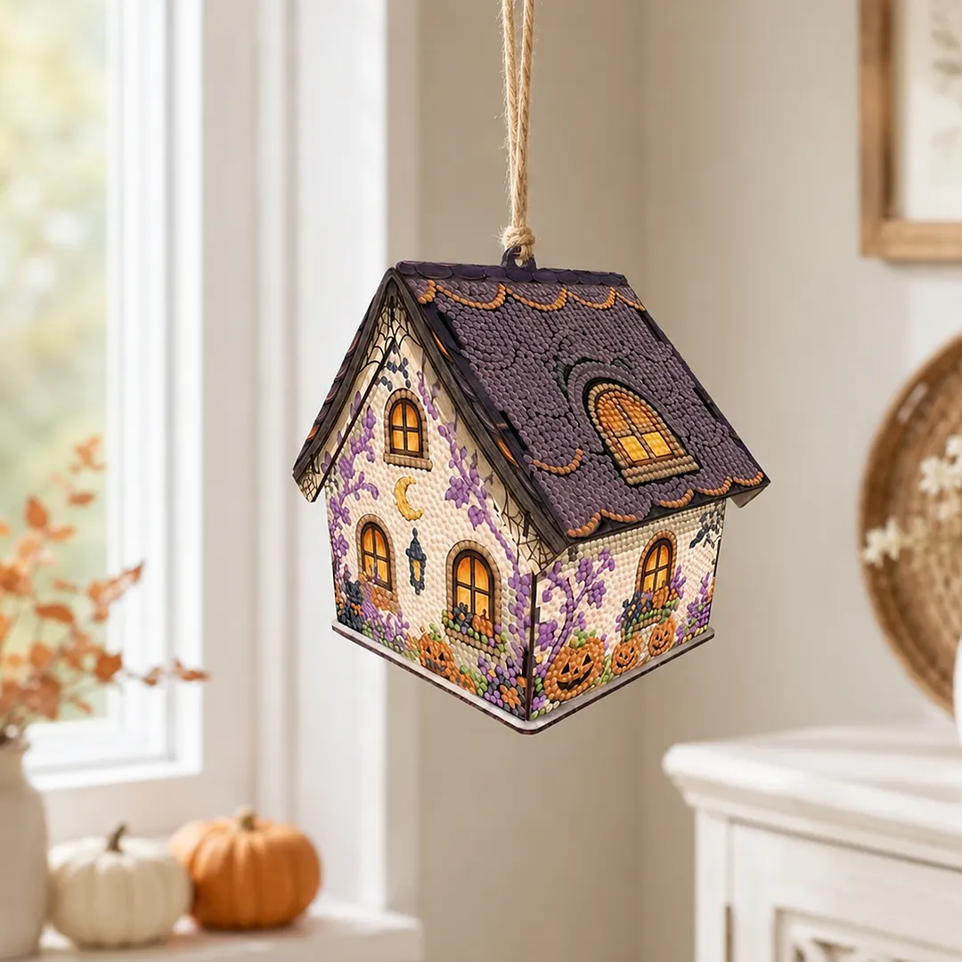 DIY Wooden House Diamond Art Painting Kit for Adults Home (Halloween)