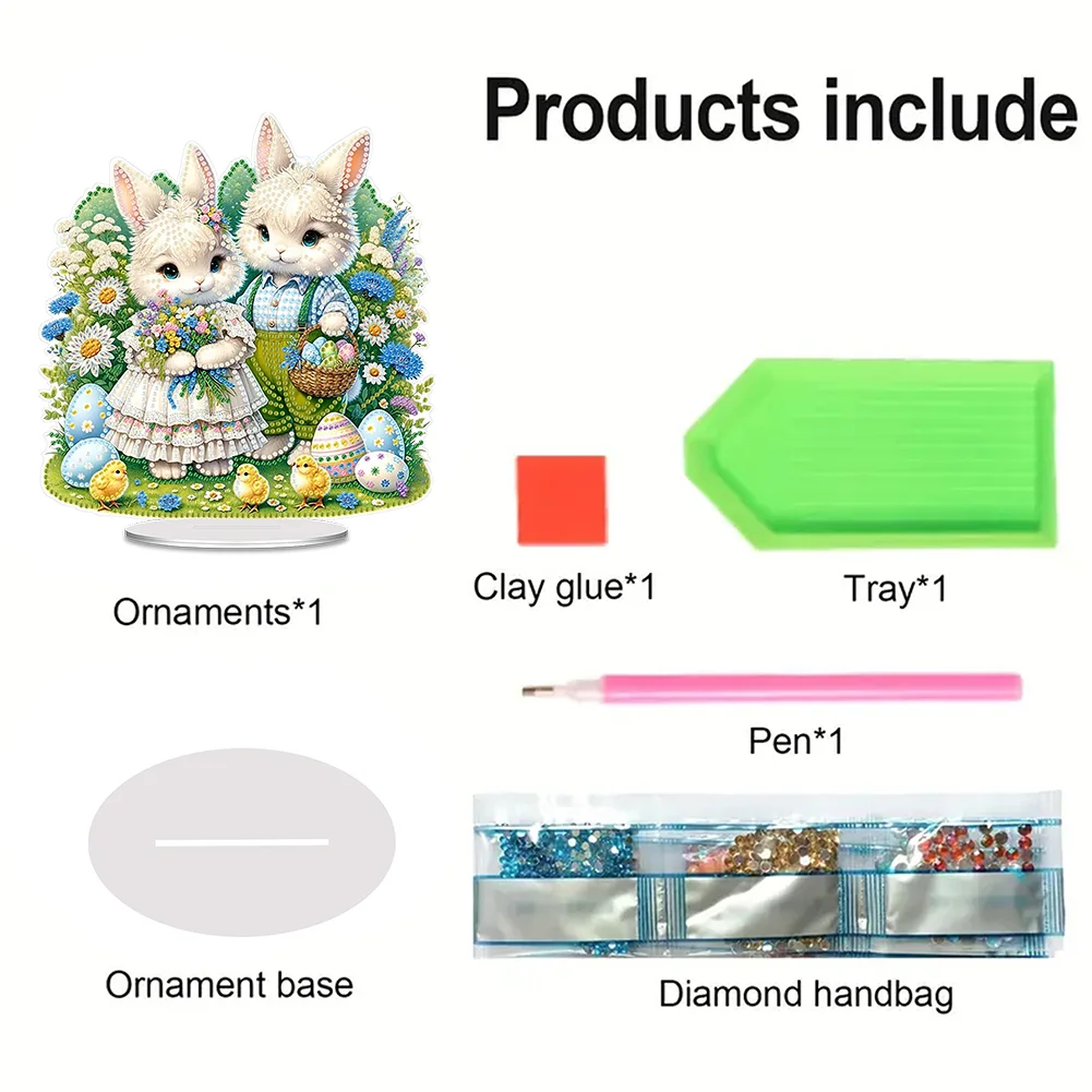 5D DIY Easter Egg Rabbit Diamond Painting Acrylic Tabletop Ornaments for Home Decor