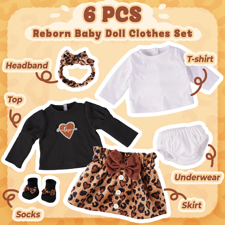 Babeside 17"-22" Baby Dolls Black Leopard Print Half Skirt Dress Accesssories