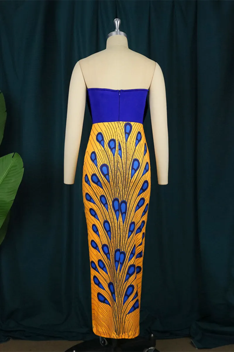 Sexy Formal Print Patchwork Backless Strapless Evening Dress Dresses