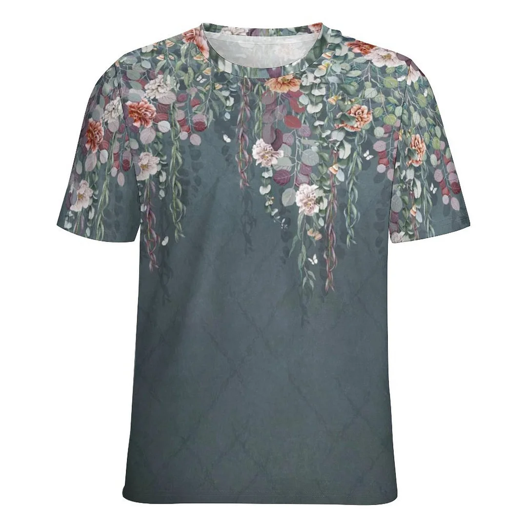 Women plus size clothing Full Printed Unisex Short Sleeve T-shirt for Men and Women Pattern Floral,Blue,Red-Nordswear