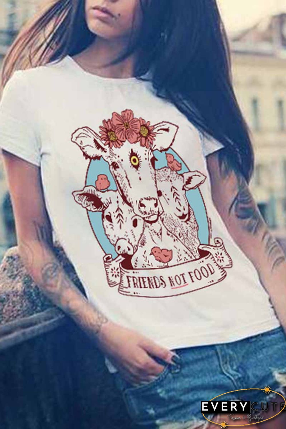 Colorful Cow Carton Print T-Shirt