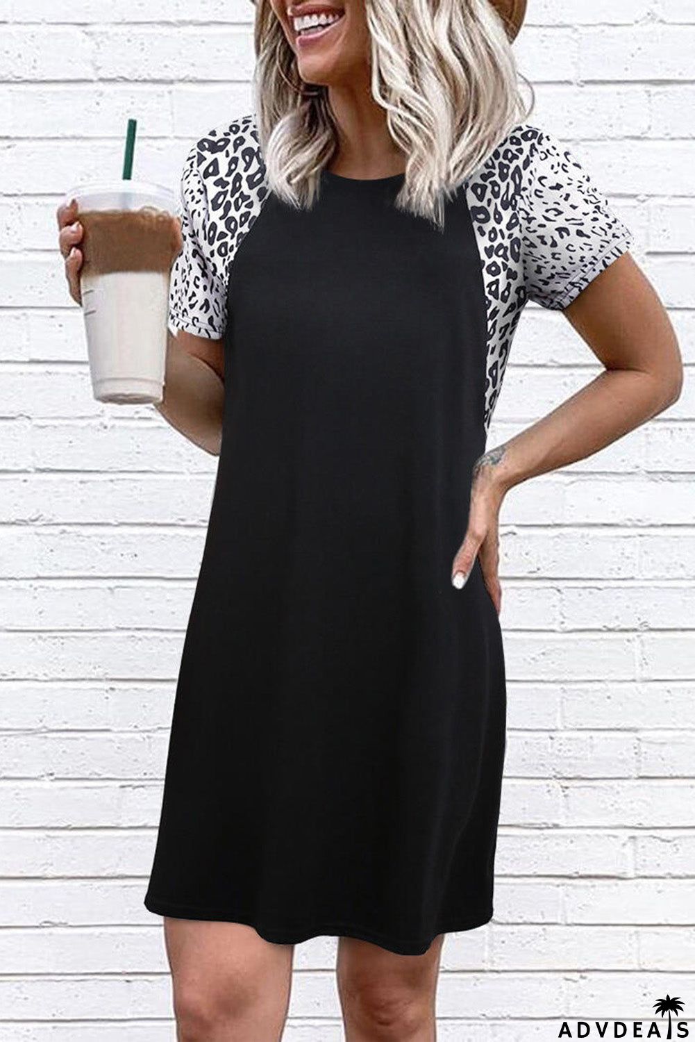 Splicing O-Neck Mini Dress