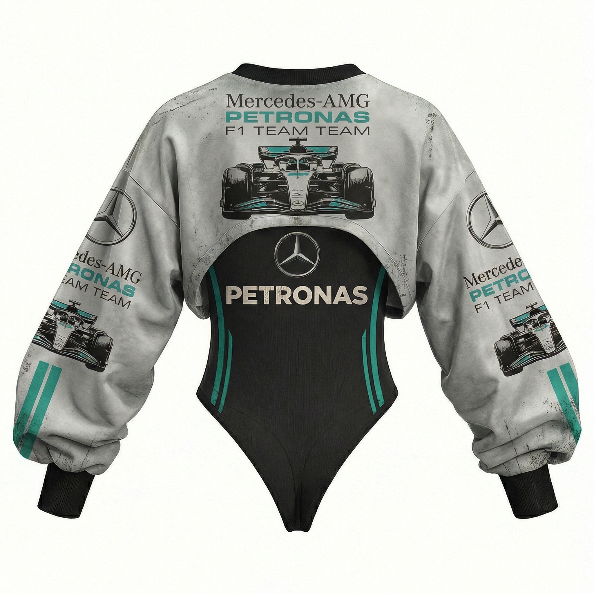 Women's Racing Team Logo Digitally Printed Tights Irregular Sweatshirt Set