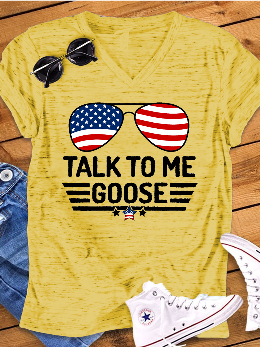 Talk To Me Goose America Flag Glasses V-Neck T-shirt
